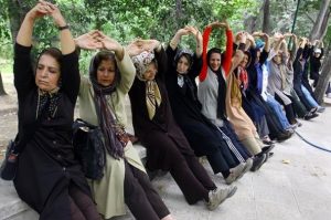 Iranian Women Doing Morning-Exercise in a Park