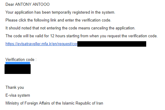 Iran evisa application email