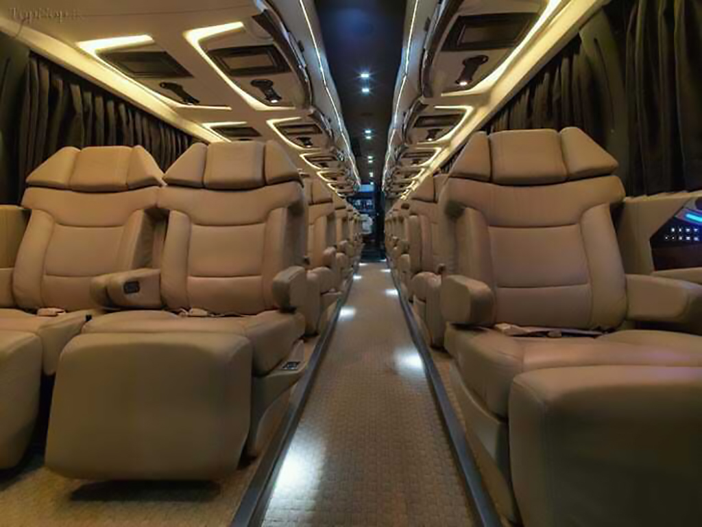 The inside of the Iranian bus cabin 