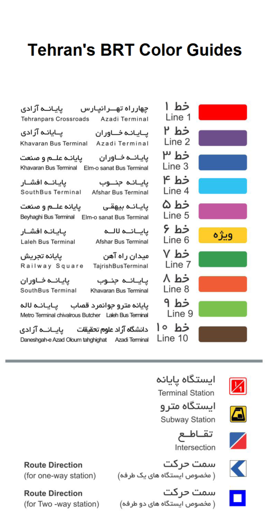 Tehran's BRT color guides