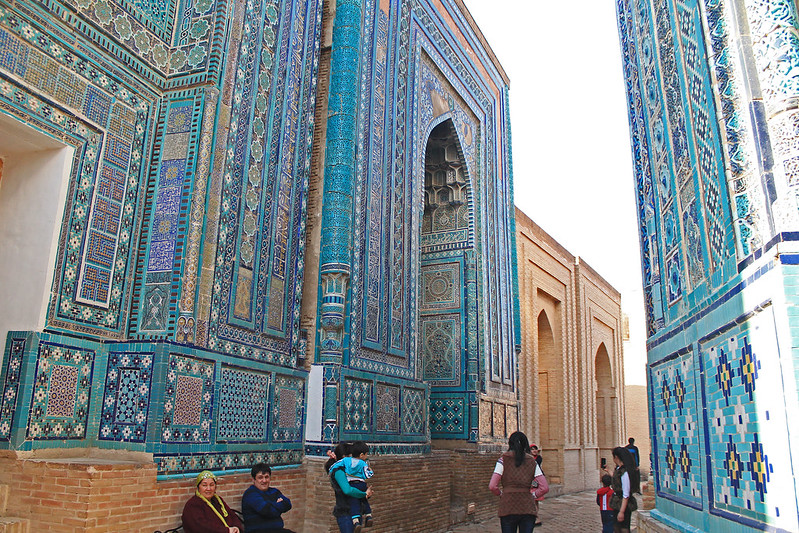 People walking in front of Shah-i-Zinda Mosque in Samarkand