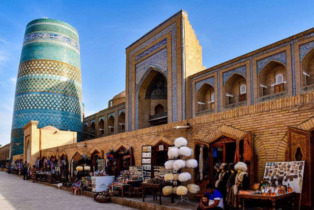 Local market in front of a mosque