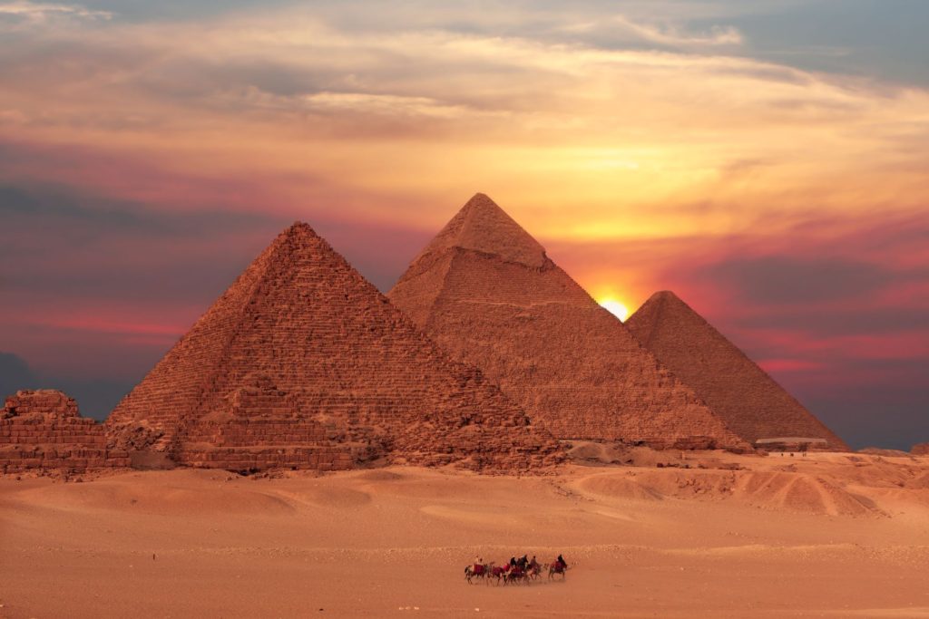 Sunset behind the Pyramids of Giza